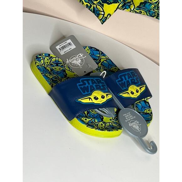 NWT DISNEY STAR WARS Grogu Swim Trunks Rashguard and Slides Set - Picture 7 of 8